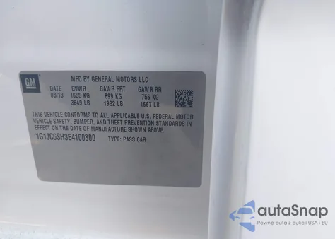 2014 Chevrolet Sonic Lt Auto z USA, uszkodzony, nr VIN 1G1JC6SH3E4100300